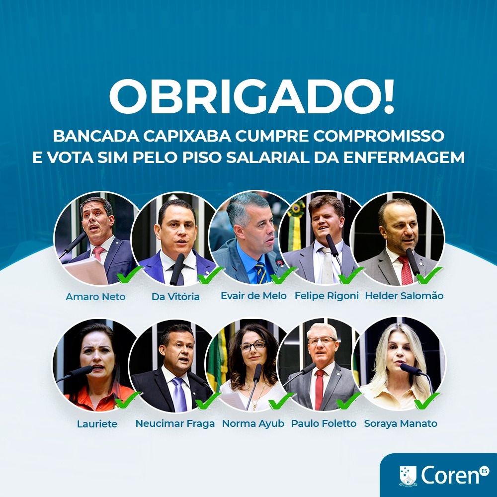 Deputados Federais da bancada capixaba votam SIM em PL 2564! – Conselho  Regional de Enfermagem do Espírito Santo