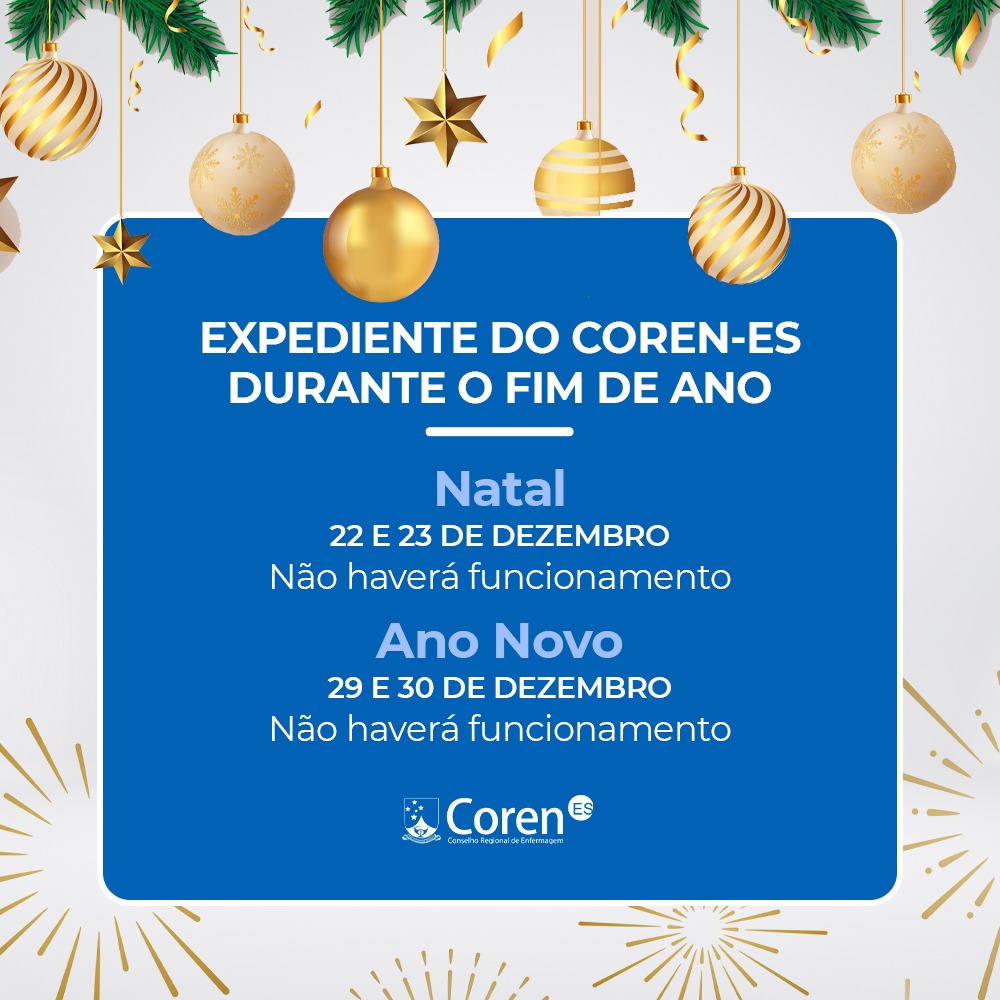 Funcionamento do Coren-ES no período de Natal e Ano Novo